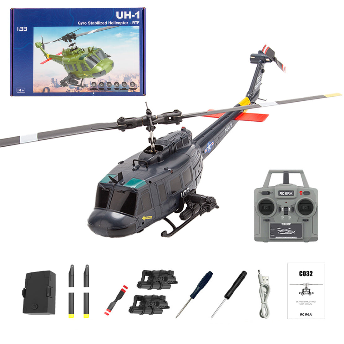 C032 UH‑1 Huey RC Helicopte–1/48 Scale, 6‑CH,RTF&Altitude Hold
