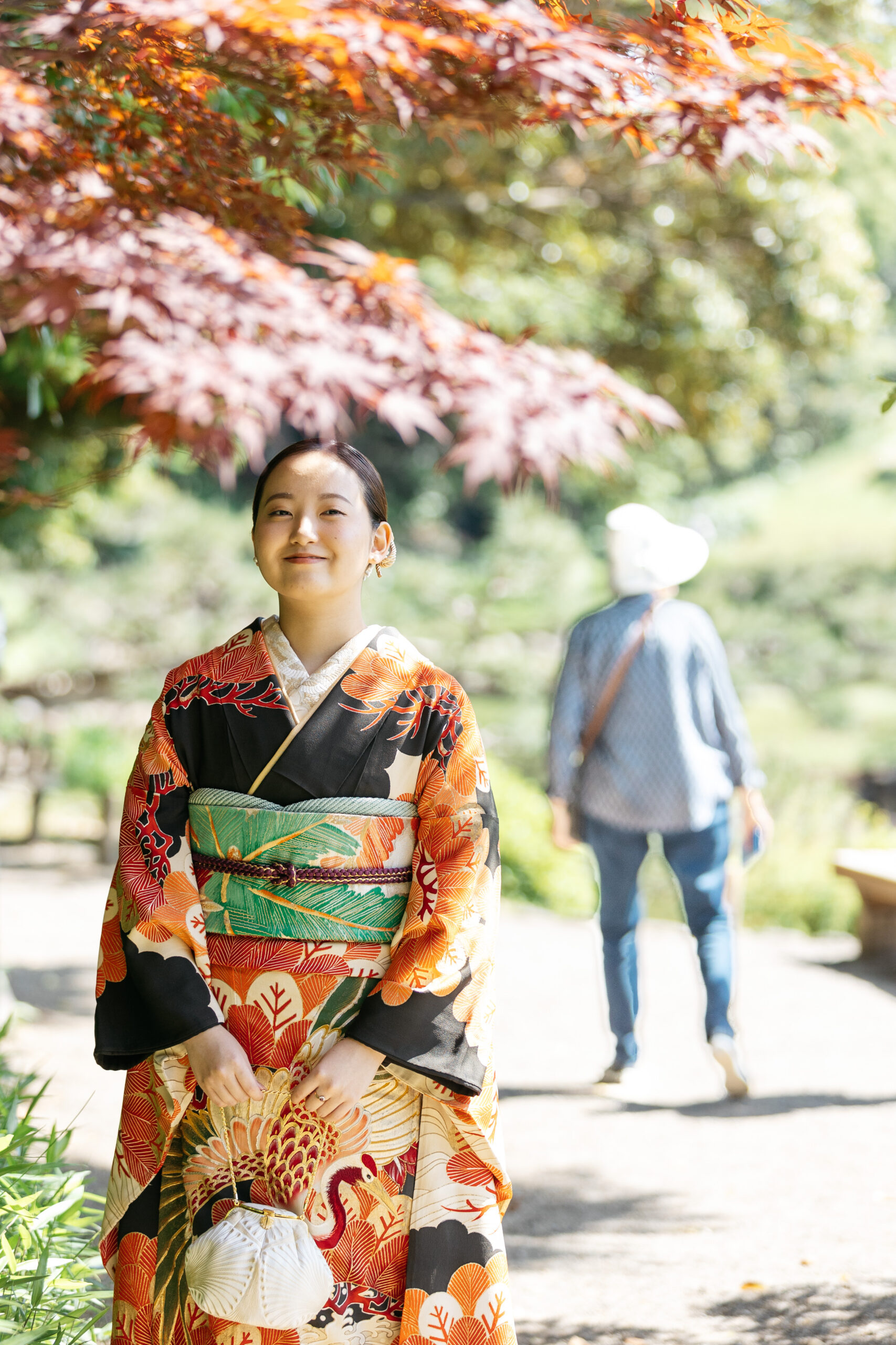 71 アンティーク 黒地／波に松と鶴 - 円居の着物レンタル－東京・日本橋