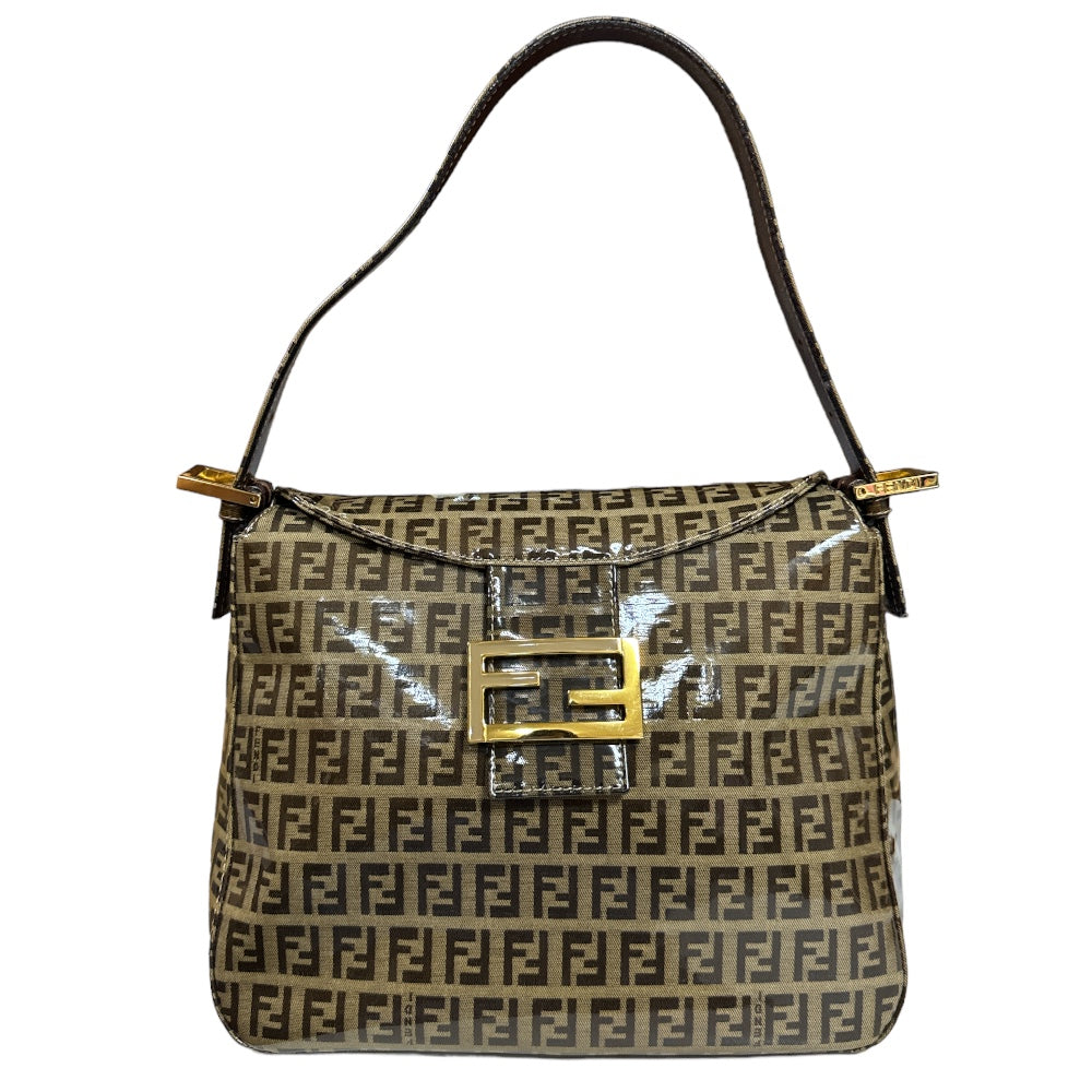 FENDI フェンディ ズッキーノ ショルダーバッグ エナメル ブラウン
