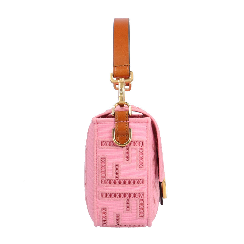FENDI フェンディ 刺 バゲット ショルダーバッグ キャンバス ピンク