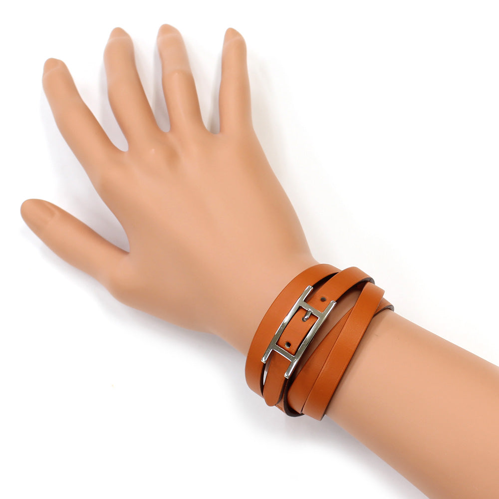 中古】 エルメス HERMES ブレスレット レザー オレンジ シルバー ユニ