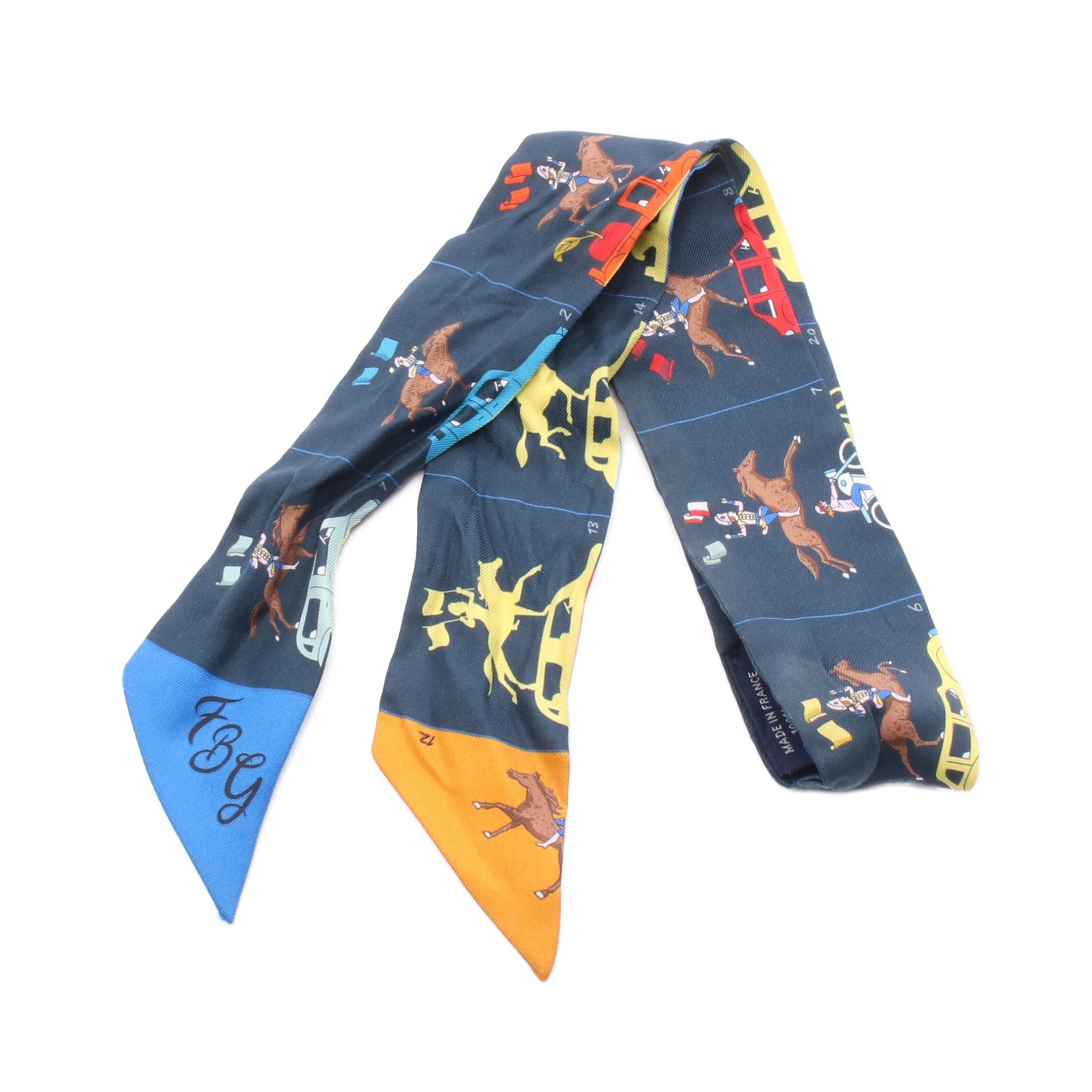 ツイリー HERMES PARADE リボン スカーフ シルク ネイビー マルチ