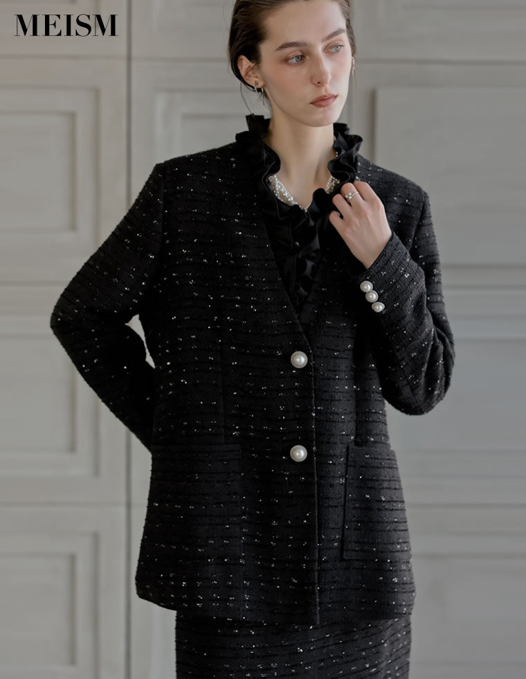 ラメツイードVネックオーバージャケット - ジャケット/アウター通販