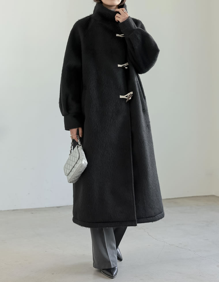 シャギーオーバーサイズスタンドカラーダッフルコート - ジャケット