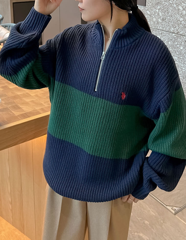 ワンポイント刺繍ハーフジップニット - トップス通販 | 人気レディース