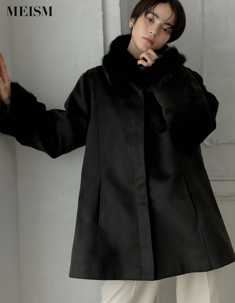 ウールライクファーティペット付きコート - ジャケット/アウター通販