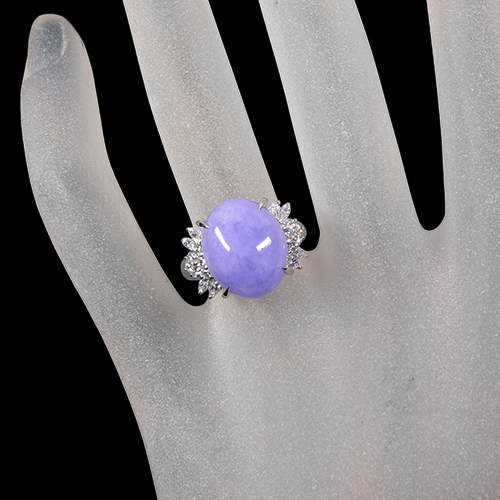ラベンダー翡翠 10ct ダイヤモンド 0.6ct プラチナ リング(指輪)【品質