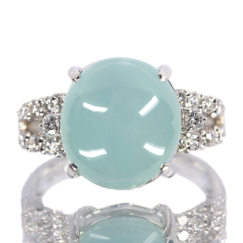 アクアマリンキャッツアイ 10ct ダイヤモンド 0.4ct プラチナ リング