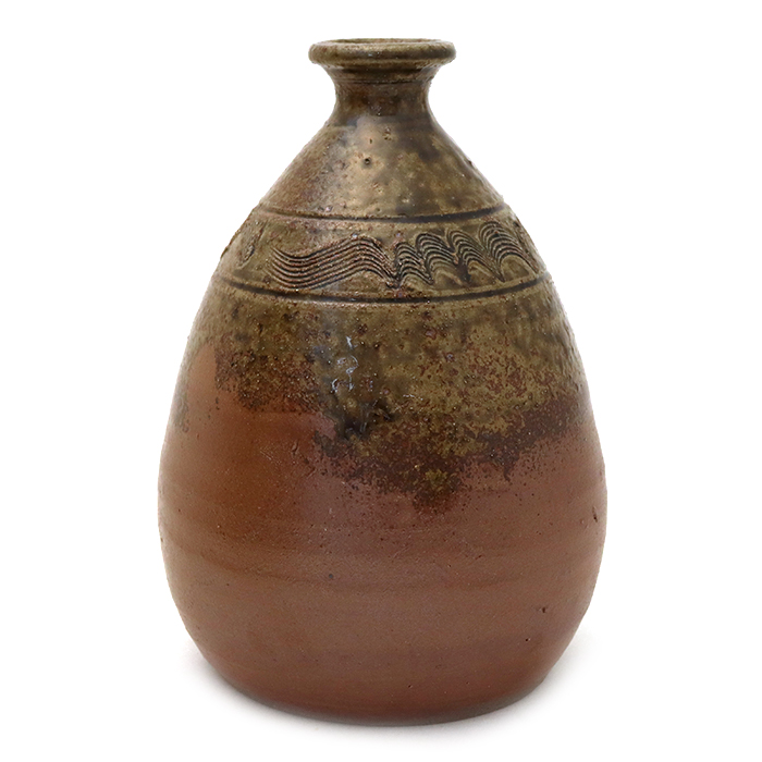 市野伊作 丹波焼 薤徳利 とっくり 酒器 花入 花瓶 共箱付き ブラウン