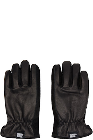 Neighborhood: Black Leather Boa Gloves | SSENSE