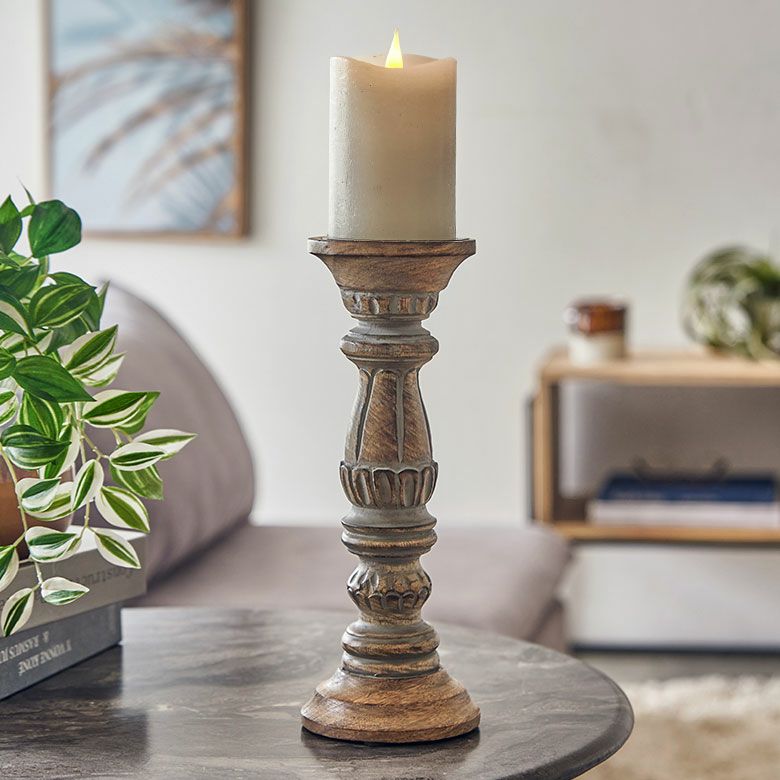 キャンドルホルダー グレイウォッシュ 木製 ラウンド型 Sサイズ 約 W