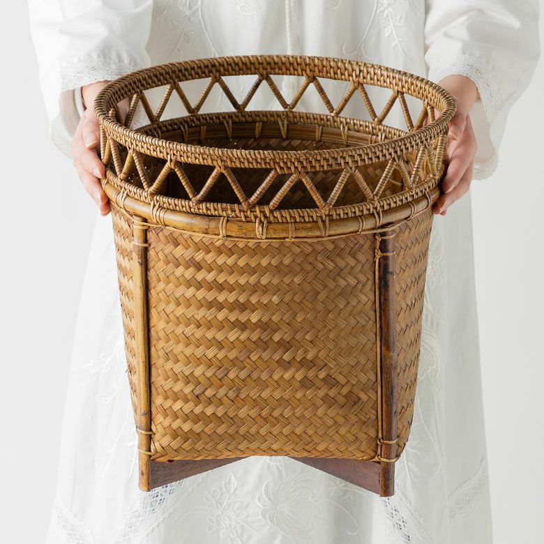 バスケット かご 約 15L 7号 Mサイズ ラタン バンブー 籐 竹 深型 約 W