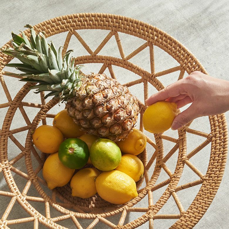 バスケット かご 円形 丸 ラタン 籐 約 W 46cm D 46cm H 15cm かご