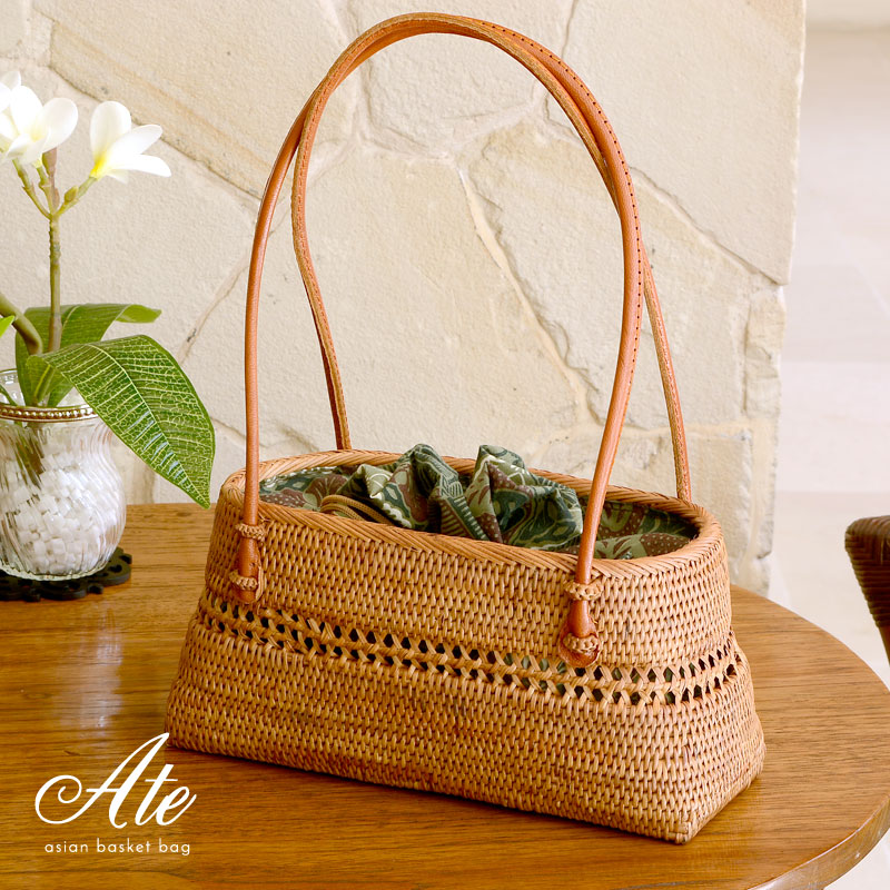アタで編まれた アジアン かごバッグ[内袋付き](13260)【おしゃれ