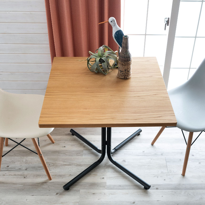 カフェ風テーブル 木製 スチール ナチュラル ブラウン 正方形 幅75cm