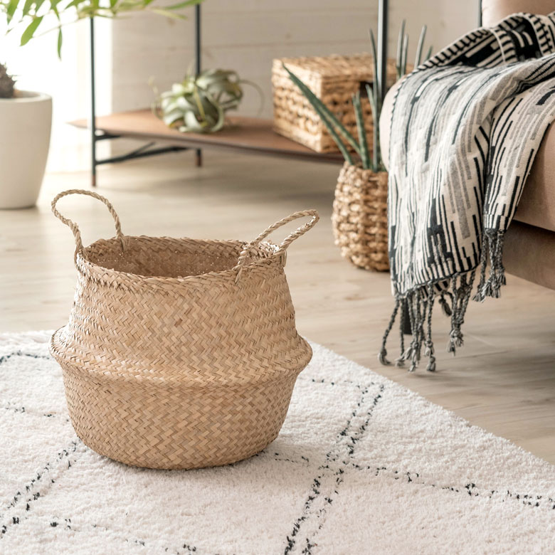 バスケット かご Sサイズ 2way シーグラス ラウンド 折りたたみ W 30cm