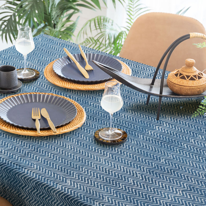 テーブルクロス インド ブロック プリント 柄 綿 コットン W 150cm D