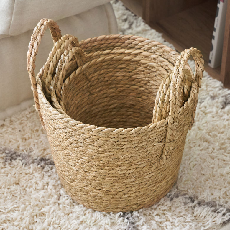 プランターカバー 植木鉢カバー バスケット 持ち手付き ラッシュ製