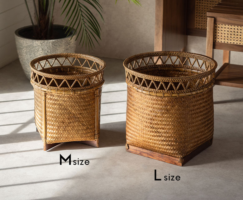 バスケット かご 約 15L 7号 Mサイズ ラタン バンブー 籐 竹 深型 約 W