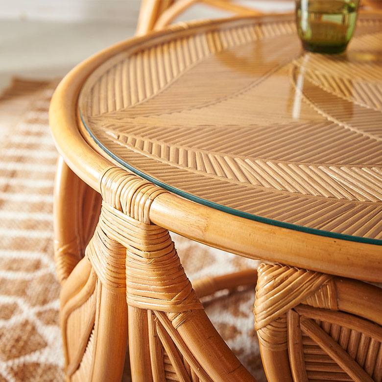 籐のガラステーブル ラタンガラステーブル 丸テーブル センター