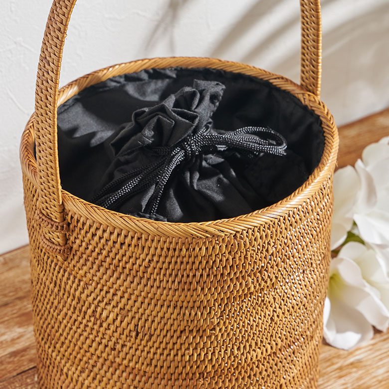 未使用】バリ島直輸入 特大アタバスケット ランドリー・収納 巾着内布