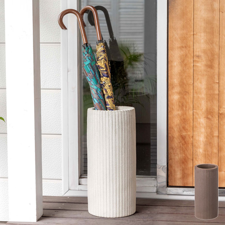 傘立て 筒形 陶器 直径18cm ライトグレー ブラウン [91280]【 カサ立て