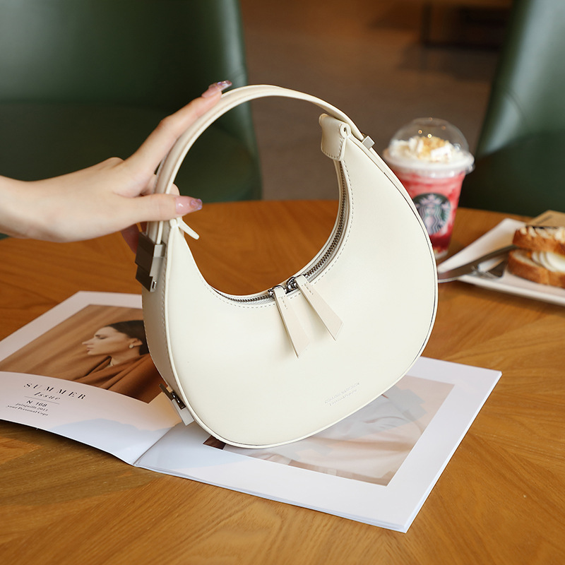 Women's Half Moon Leather Shoulder Bag - ROMY TISA