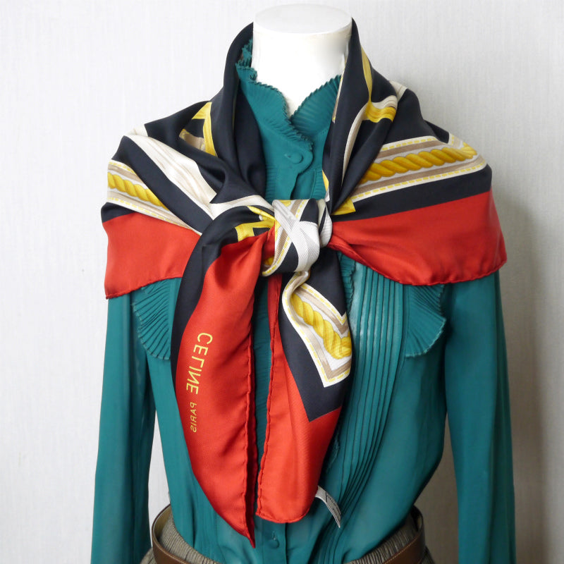 OLD CELINE ビットチェーン柄シルク大判スカーフ（赤×黒系） – Vintage