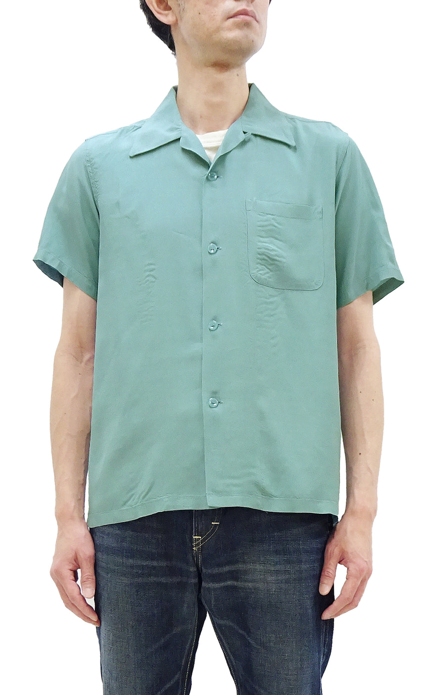 Style Eyes Plain Rayon Bowling Shirt Men's 1950s Style Short