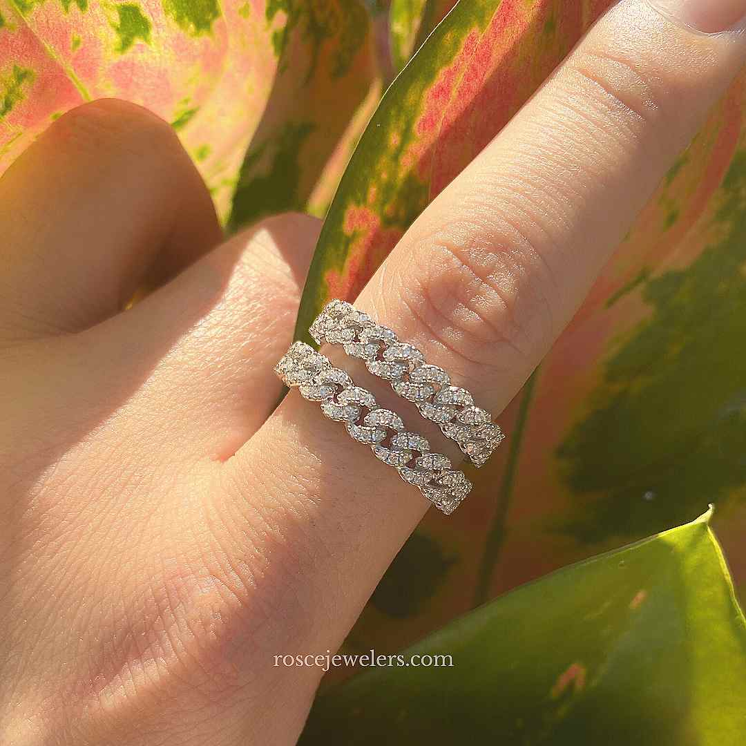 Capri Cuban Eternity Diamond Ring in 18k White Gold Vermeil