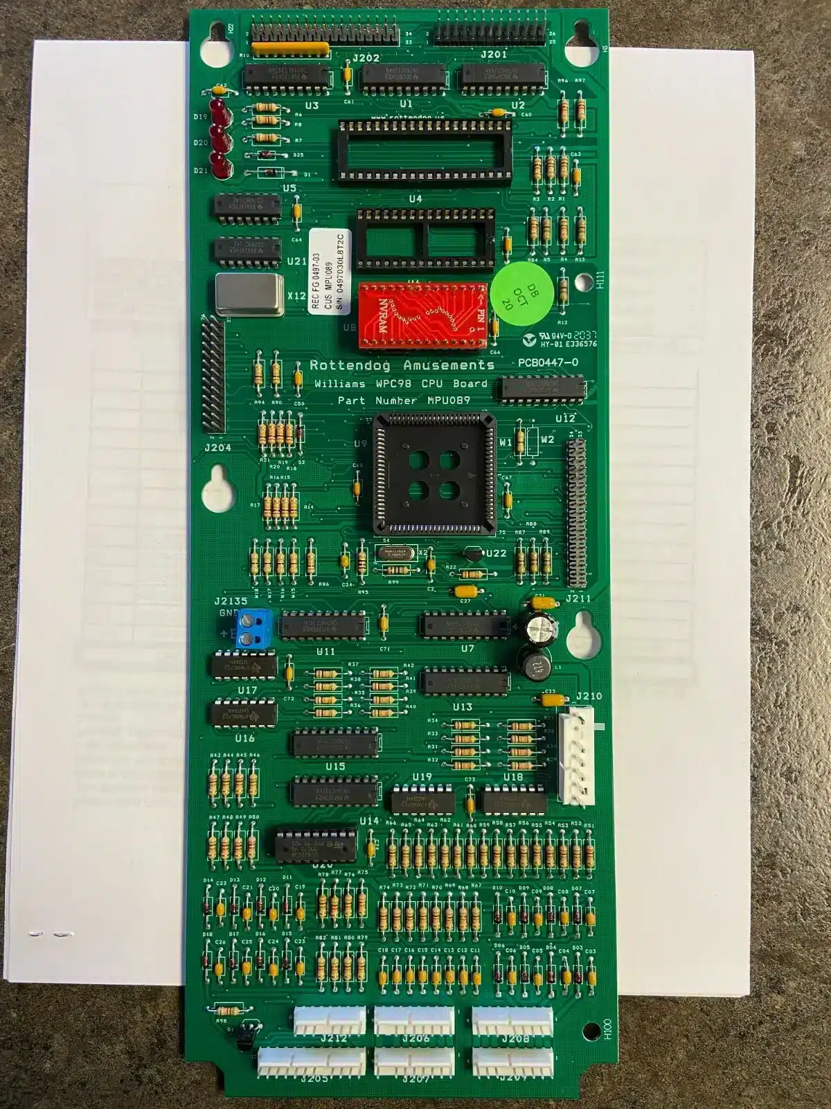 Williams/Bally A-12742 WPC89 MPU Board, Part#MPU089 With NVRAM