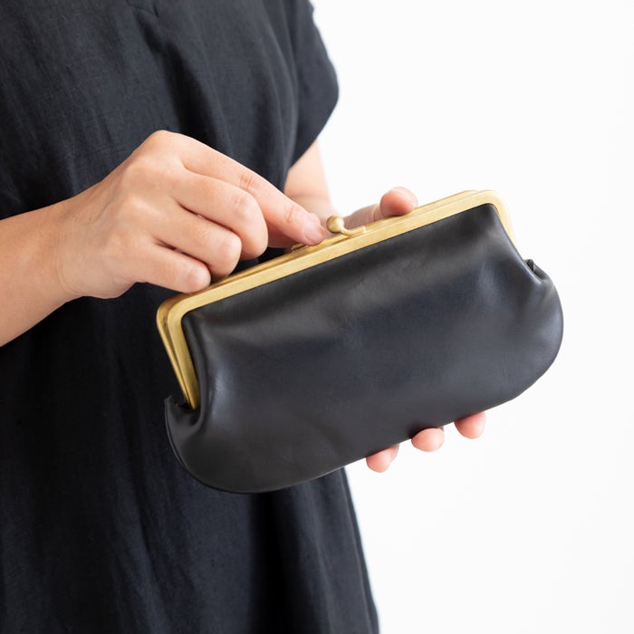 N25 レザーがま口ウォレット（ブラック・大）