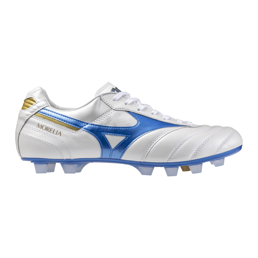Mizuno Morelia II Japan FG Cleats - White and Laser Blue | Rugby Now