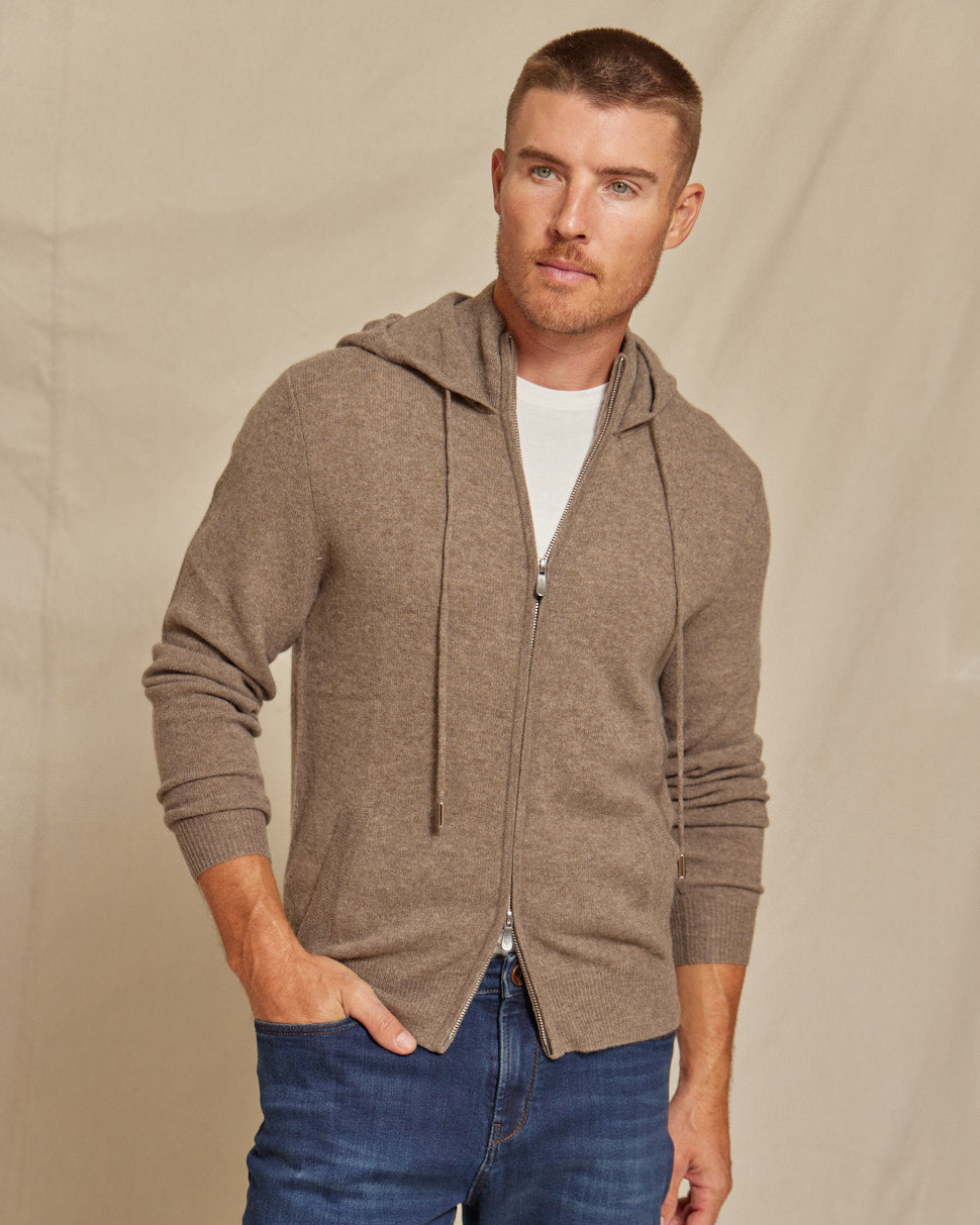 The Aspen - Cashmere Full Zip Hoodie - Dark Taupe Heather – Rye 51