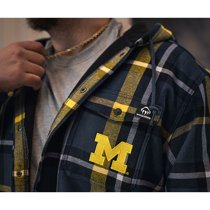 Wolverine x Michigan Bucksaw Hooded Flannel Shirt Big & Tall