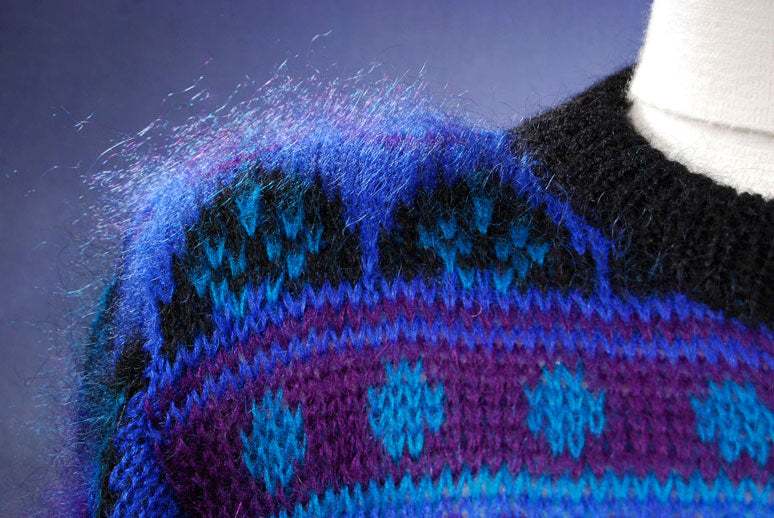 Woman's Blue multi-colored Retro Crewneck Mohair Sweater by