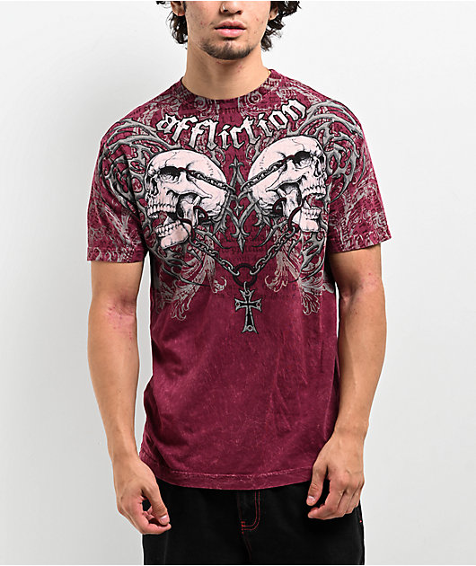 Affliction Collapse Burgundy T-Shirt | Zumiez