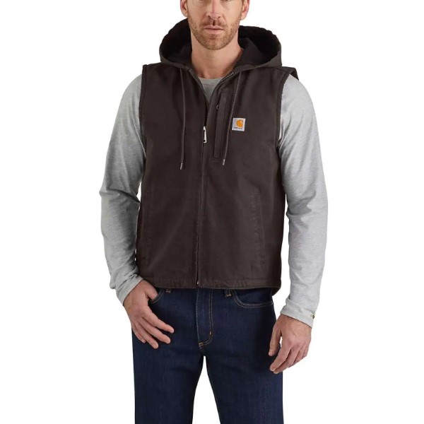 Carhartt: Relaxed Fit Washed Duck Fleece-Lined Hooded Vest (Dark
