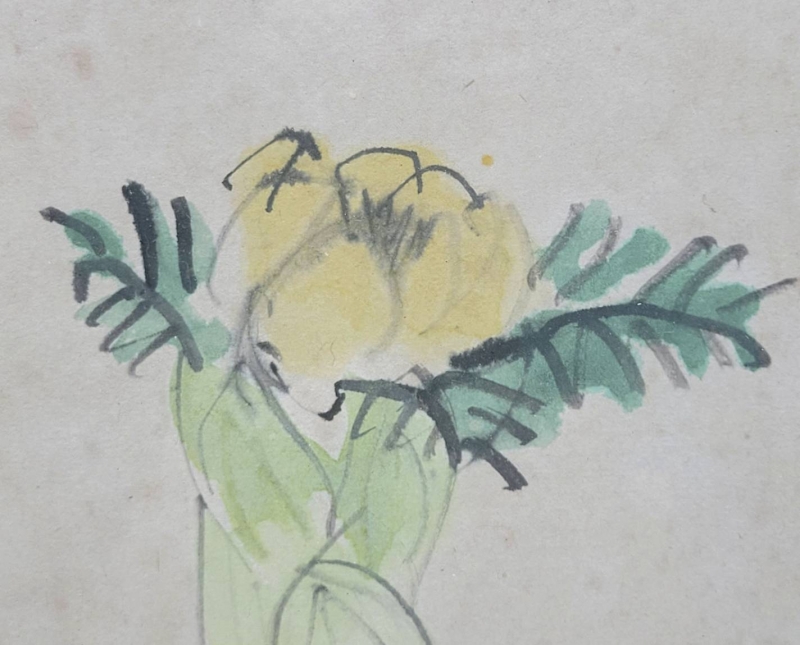 川端龍子 【 古希俳画 】自筆草稿 肉筆書昭和三十年元旦 寄贈品 軸装