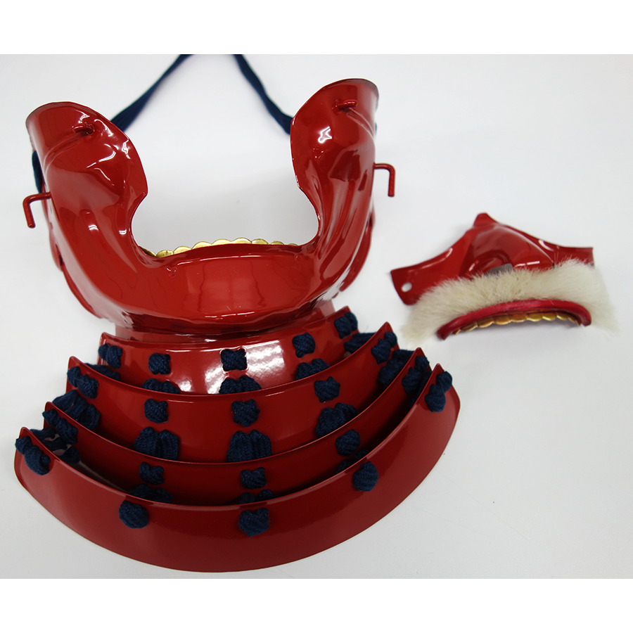 面頬 (鉄製 烈勢面) 赤塗り紺糸 即納可能品 - サムライストア SAMURAI