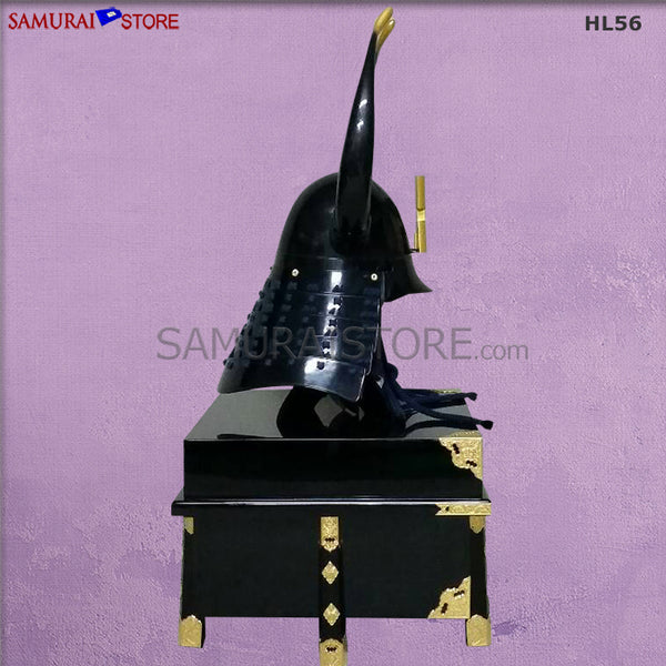 HL56 黒塗り六間椎実兜 大角付き - サムライストア SAMURAI STORE