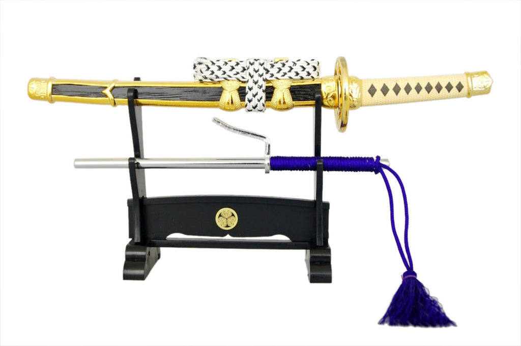 Mini Katana Letter Opener: Gold Jintachi & Jitte Set – Samurai market