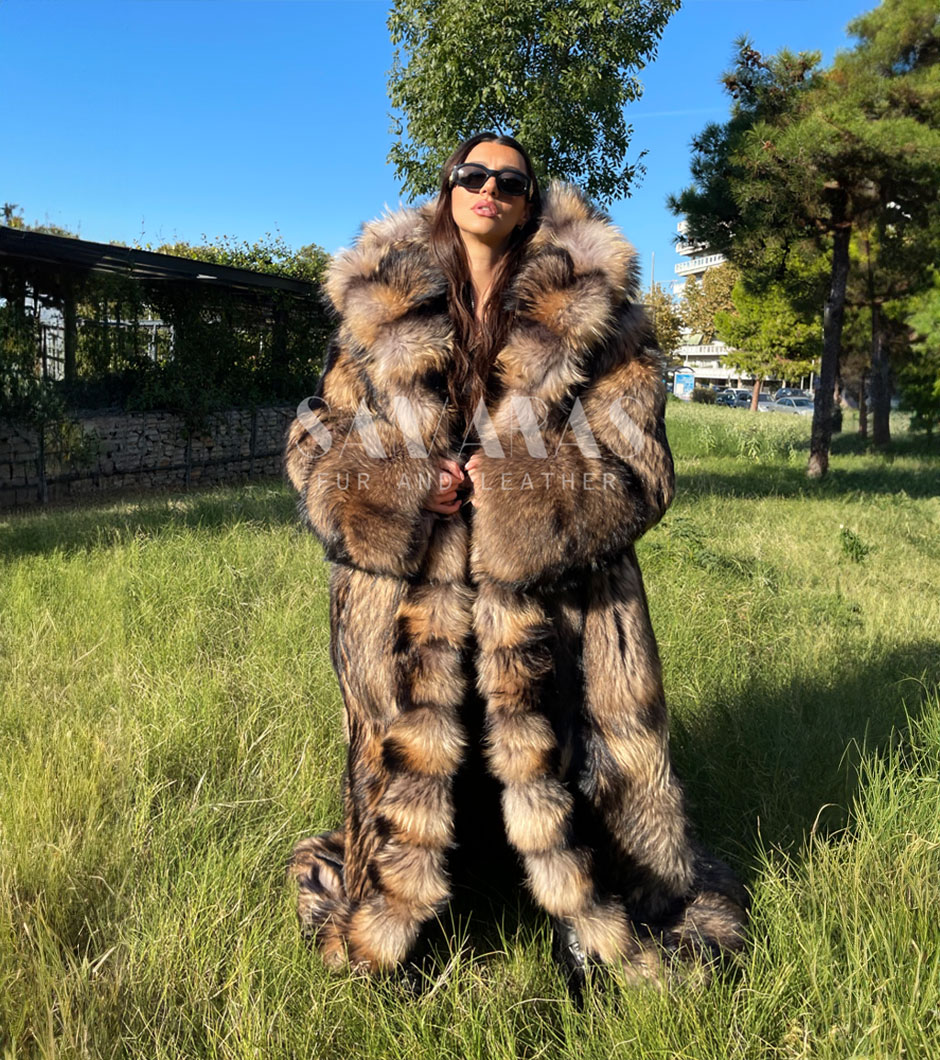 Liberta | Huge Real Fur Finn Raccoon Long Coat Full Skin