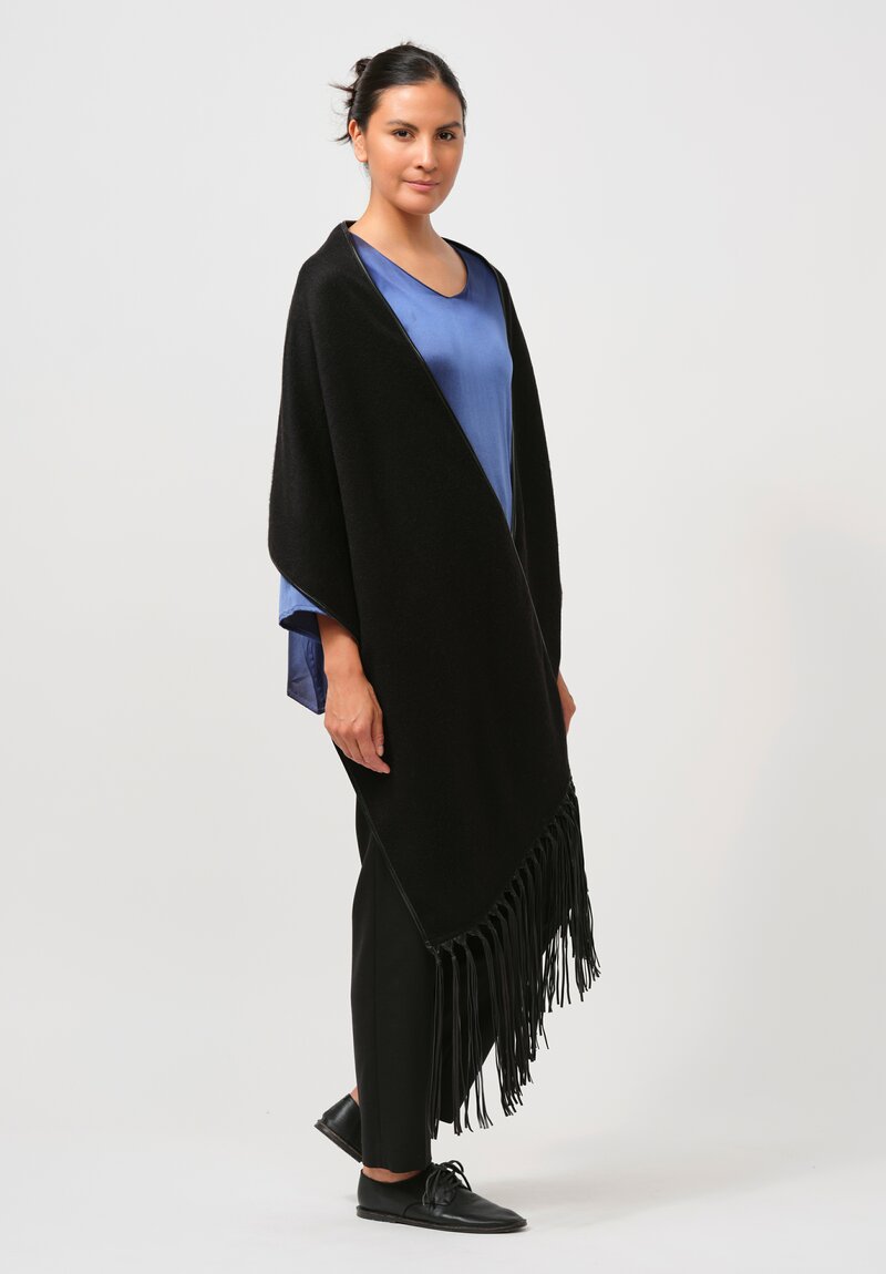 Alonpi Eric Cashmere Scarf with Long Leather Fringe in Black