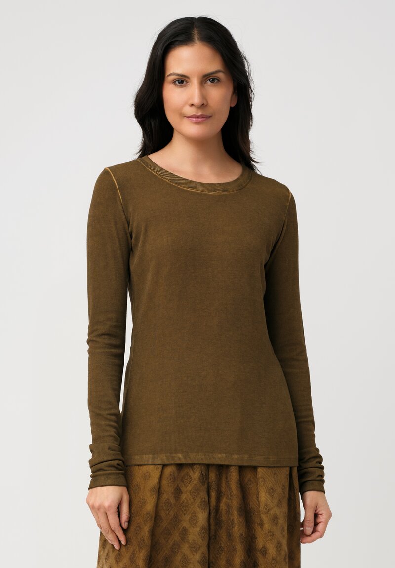 Uma Wang Ribbed Jersey Knit Tata Long Sleeve Tee in Mustard Brown