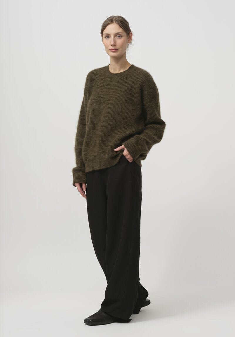 Uma Wang Raccoon Hair Knit Sweater in Army Green | Santa Fe Dry