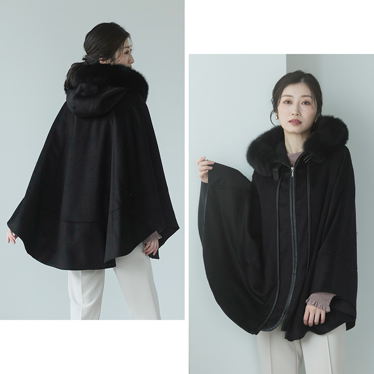 美品✨カシミヤ100% ポンチョ フォックスファー 高級 F-wisteria 美品
