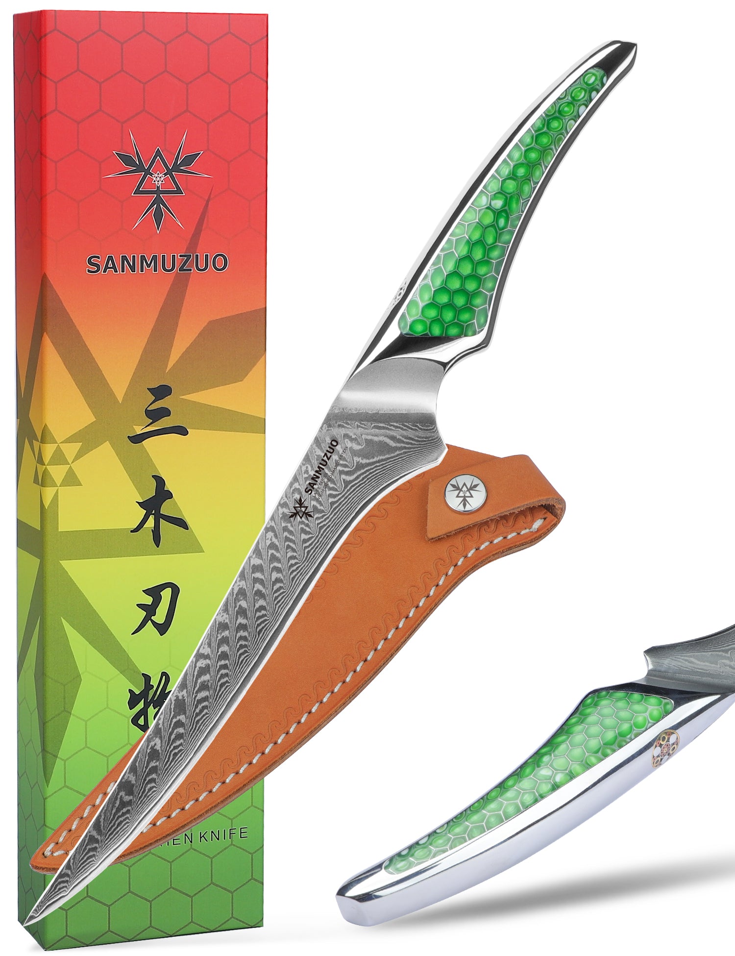 SANMUZUO 7 inch Fillet Knife, Japanese VG-10 Damascus Steel