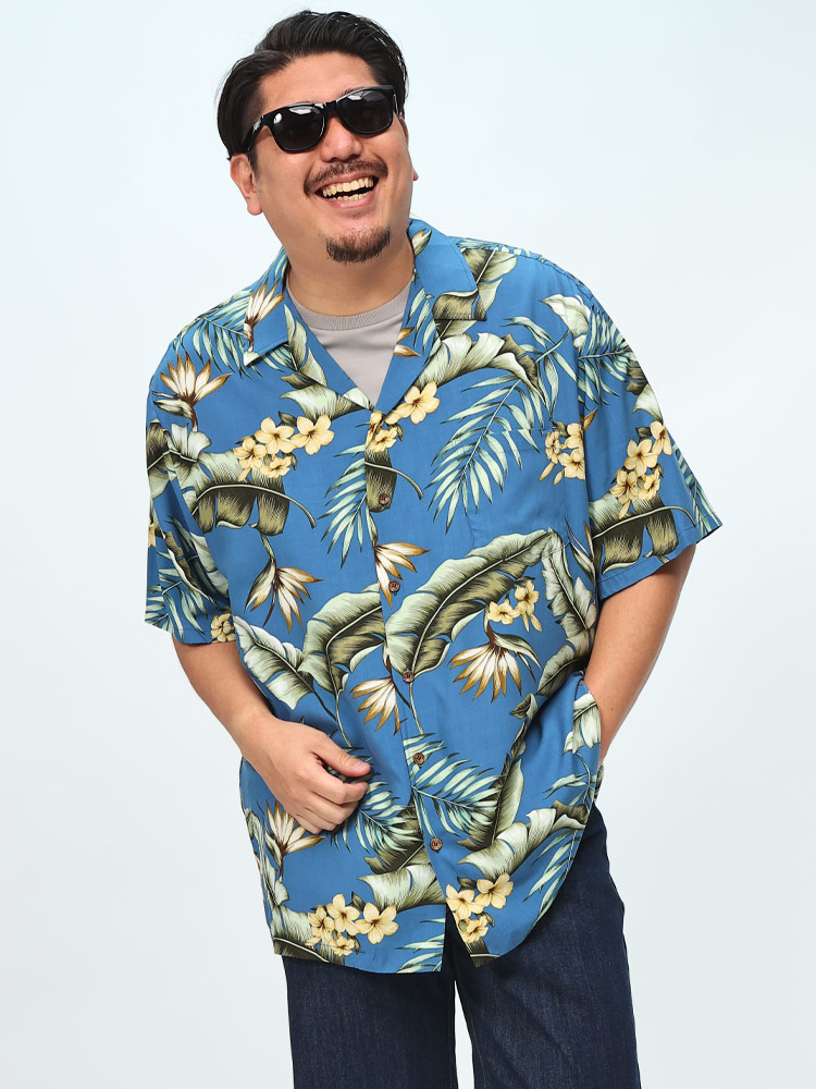アロハシャツ MADE IN HAWAII レーヨン100％ 花柄 オープンカラー