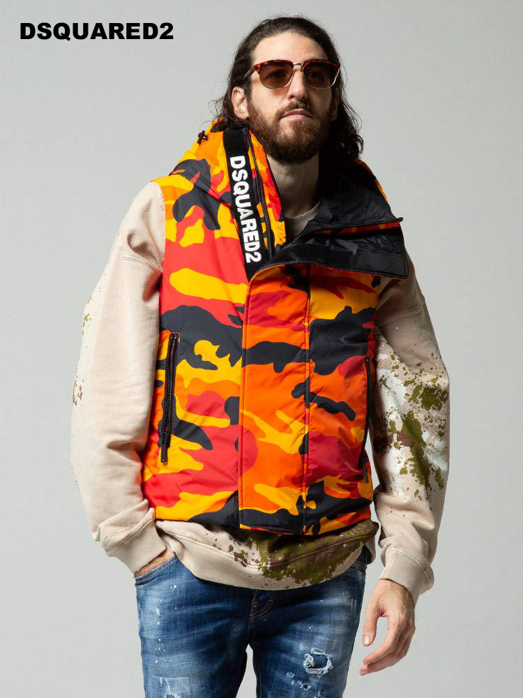 DSQUARED2 ディースクエアード フード 迷彩 ダウンベスト ブランド